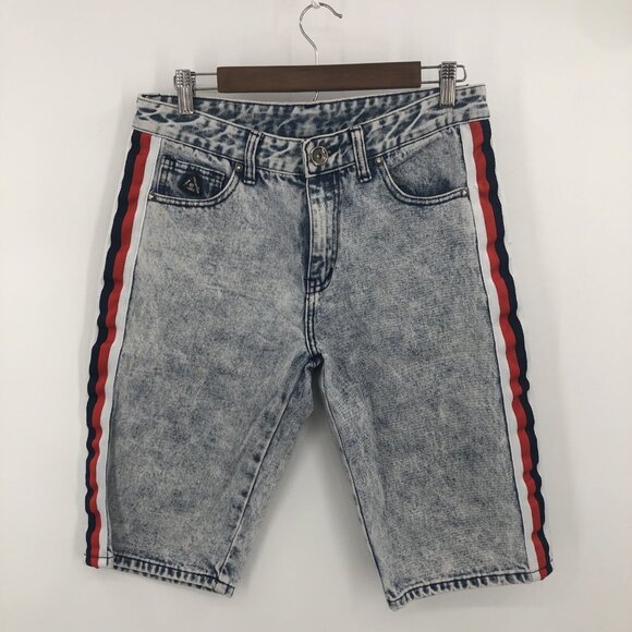 DNM Collection Denim Shorts Men 32 Acid Blue 100% Cotton Striped 13" Inseam - Picture 1 of 10